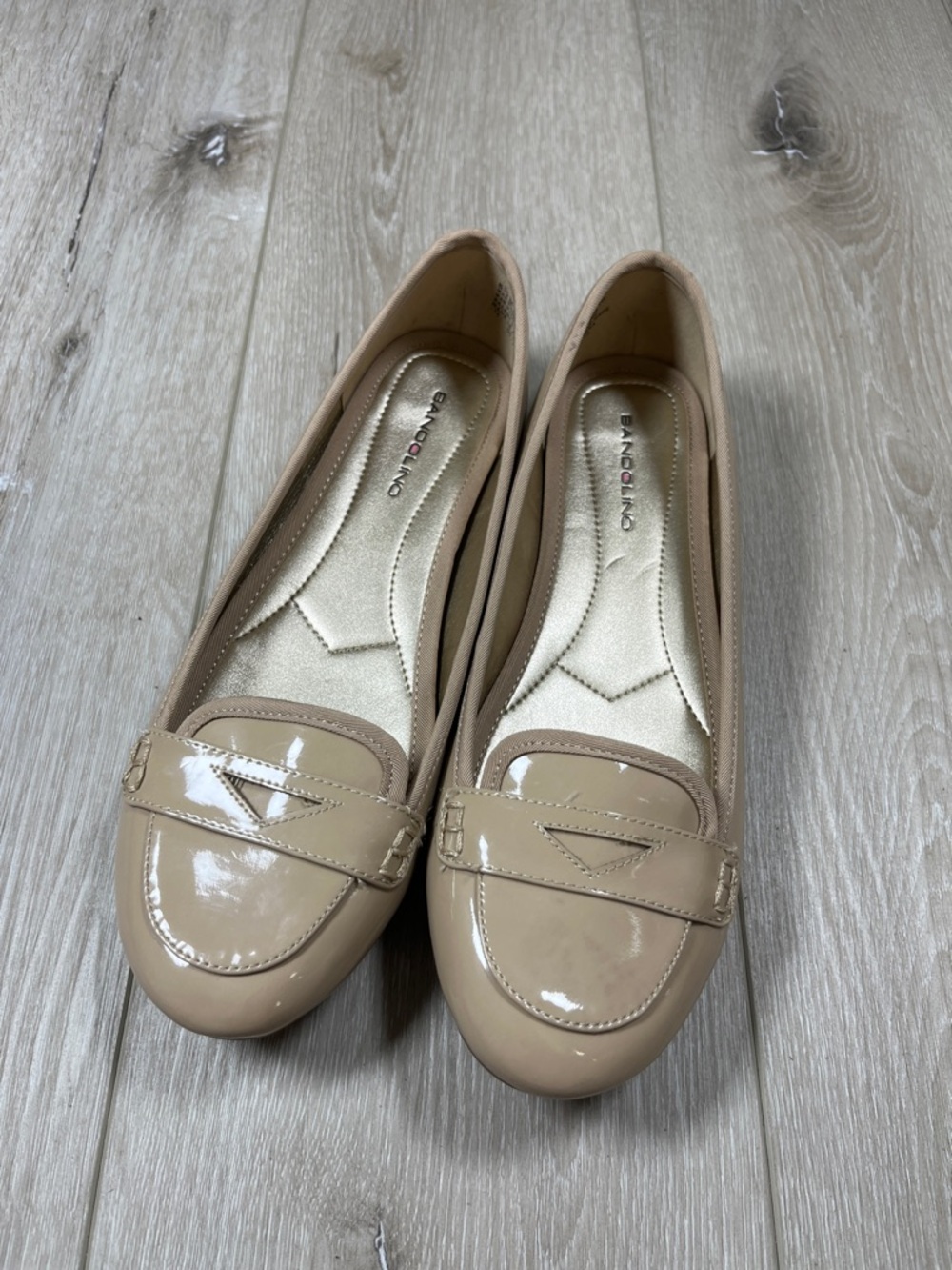 Bandolino Beige Patent Loafers - Neutral Nude Flats Size 8.5